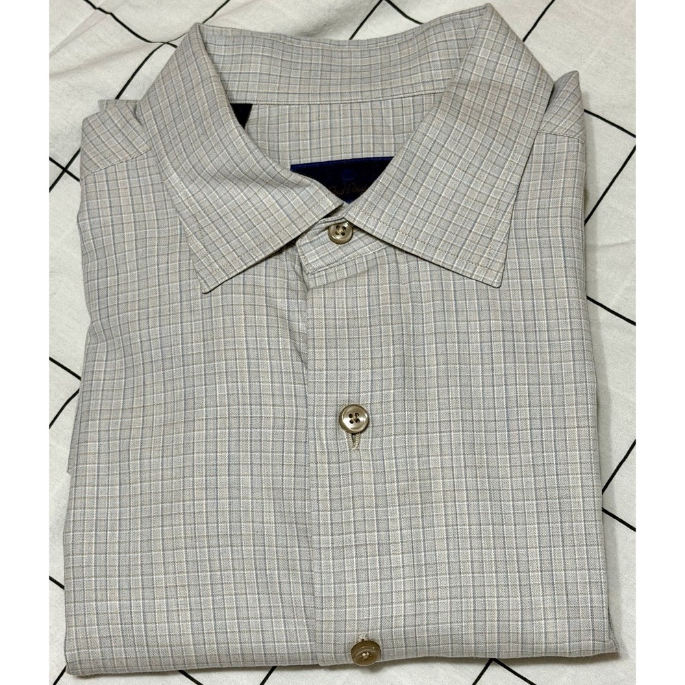 David Donahue Dress Shirt Mens Large Gray Plaid Classic Button Up Long Sleeve